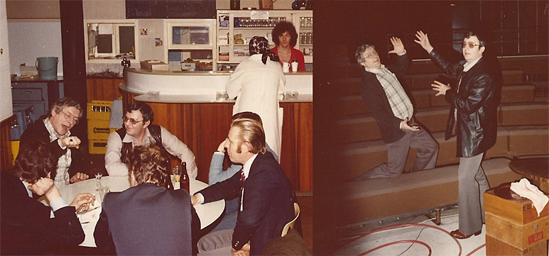 Op deze OmroepFoto : 2 maart 1978 in de kantine van de Cinetone Studio's te Duivendrecht. Theo Â Janse, met zonnebril. 